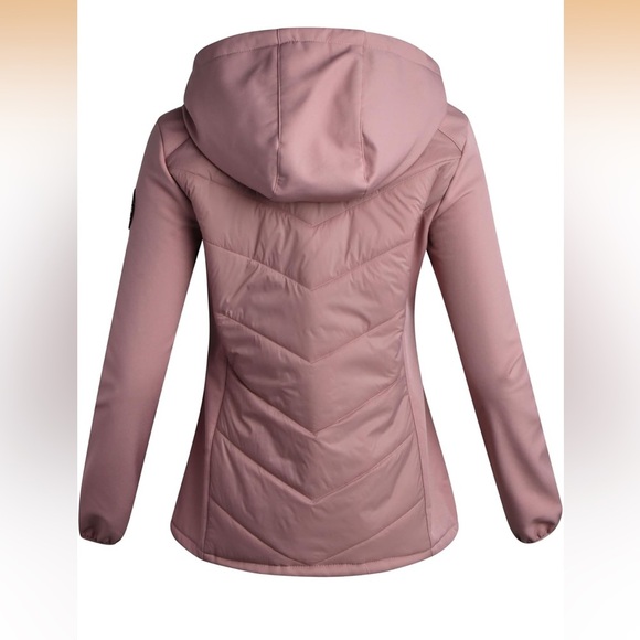 NWT Bebe Hooded Quilted Jacket - Dusty Rose -Sherpa Lined Hood & Rhinestone Logo - Picture 4 of 14